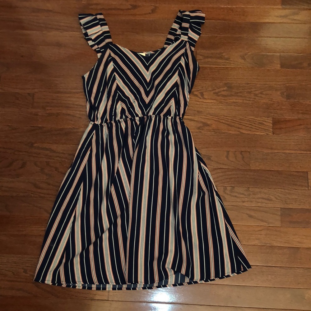 Navy blue and pink striped summer dress